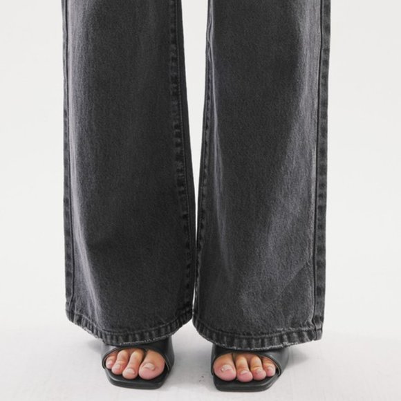 Vici Faded Black High Rise 90s Style Flare Wide Leg Jeans Distressed - Picture 8 of 10